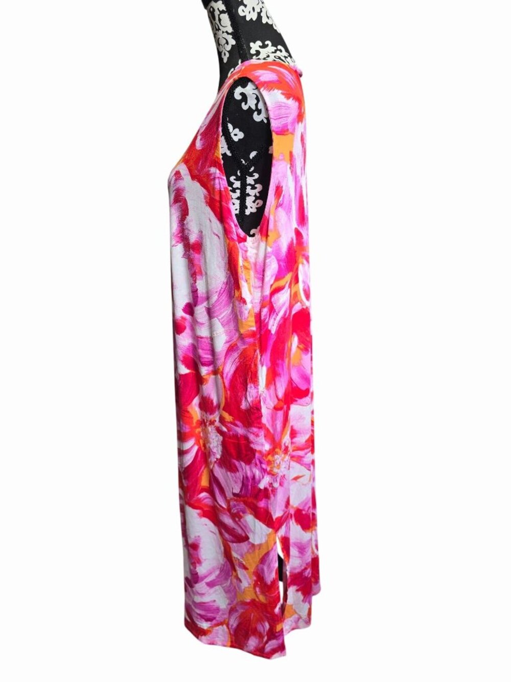 Belle Kim Gravel Pink Orange Floral Sleeveless V-Neck Long Dress Womens 1XP Peti - Picture 2 of 5